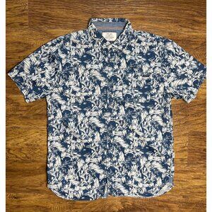 Flag & Anthem Men's Size Med Front Pocket Leaf Pattern Hawaiian Cotton Shirt